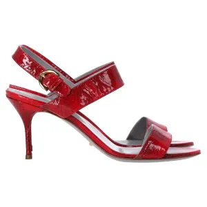 Sergio Rossi Ankle Strap Printed Sandals in Red Patent Leather