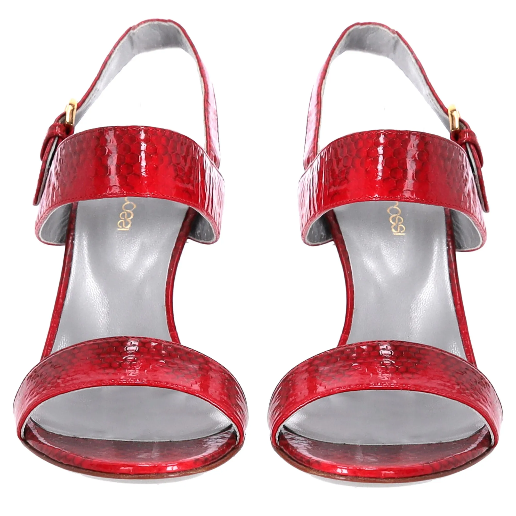 Sergio Rossi Ankle Strap Printed Sandals in Red Patent Leather