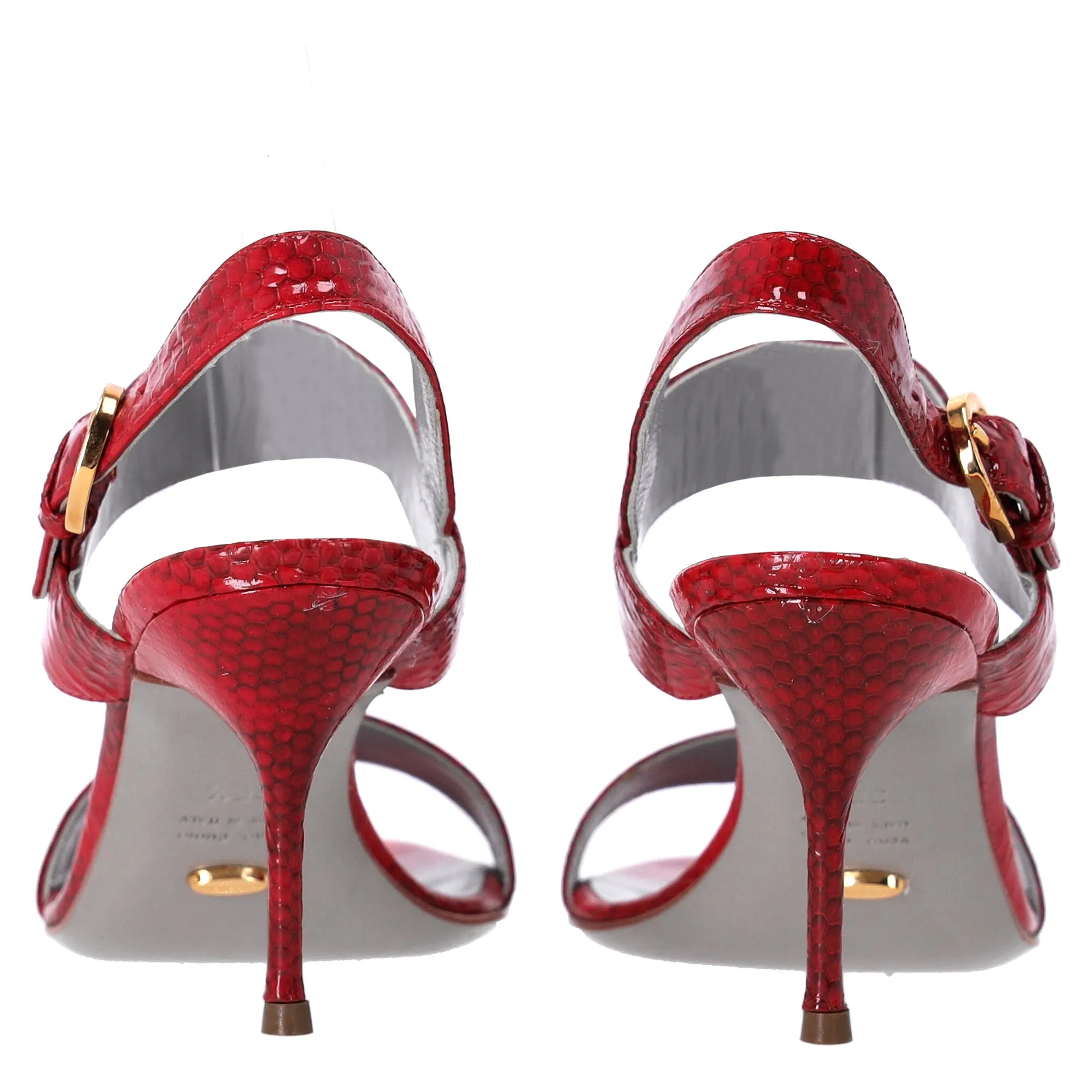 Sergio Rossi Ankle Strap Printed Sandals in Red Patent Leather