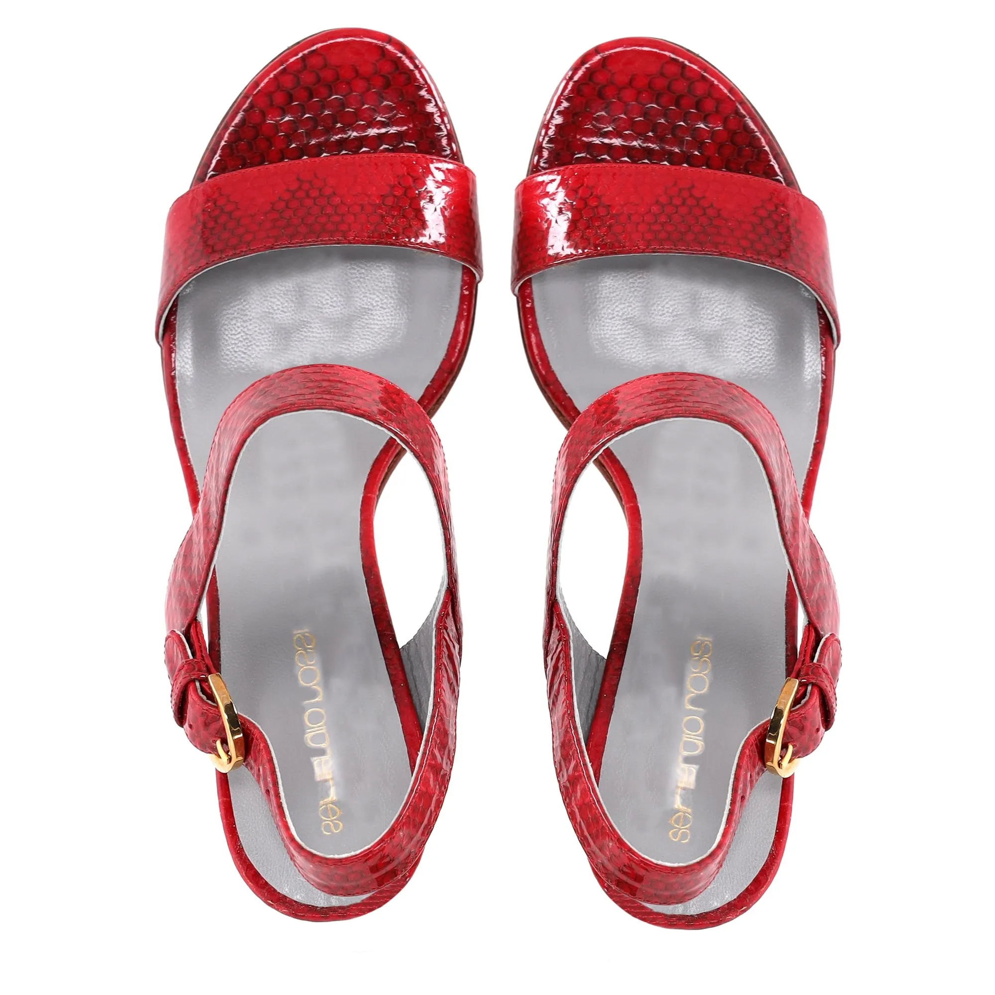 Sergio Rossi Ankle Strap Printed Sandals in Red Patent Leather