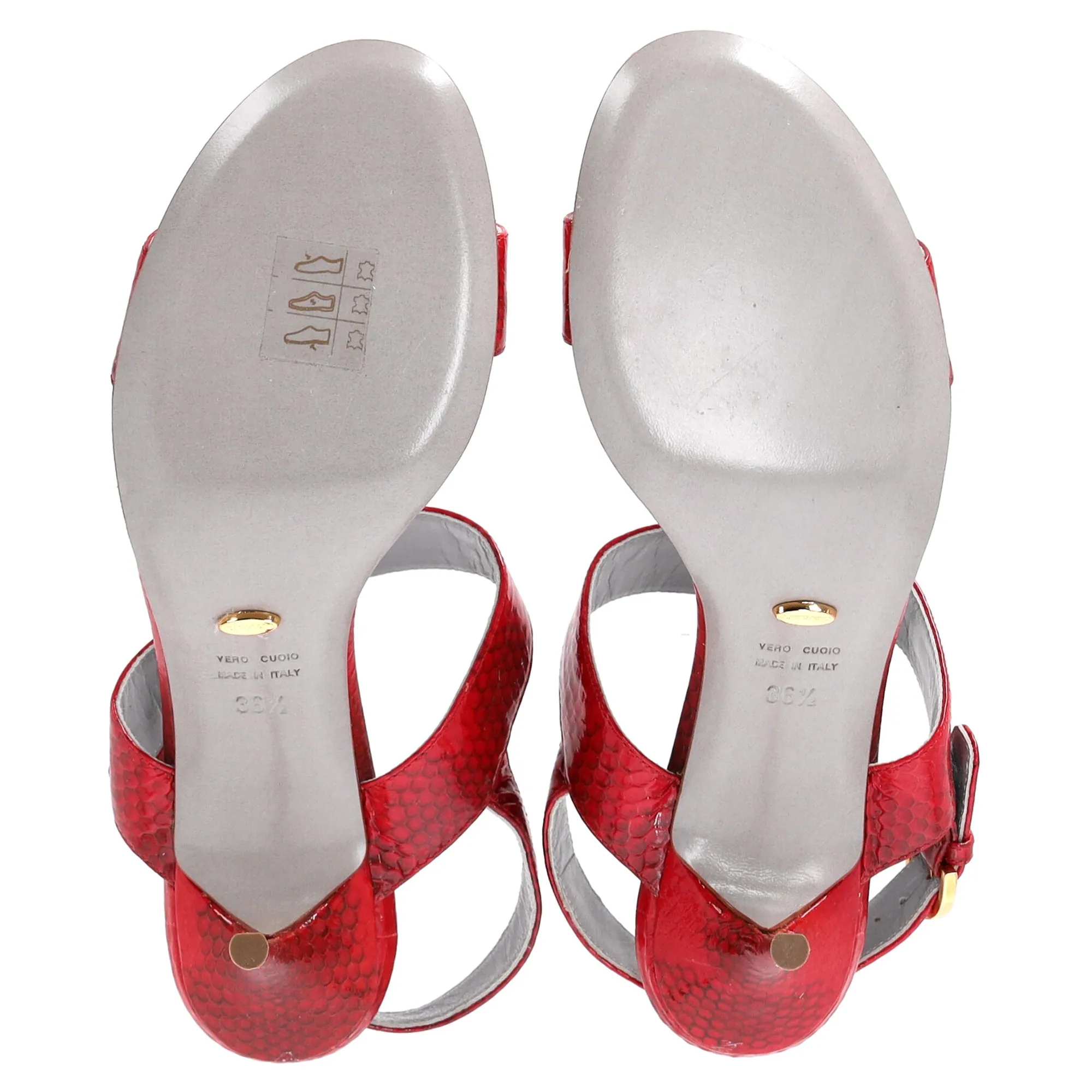 Sergio Rossi Ankle Strap Printed Sandals in Red Patent Leather