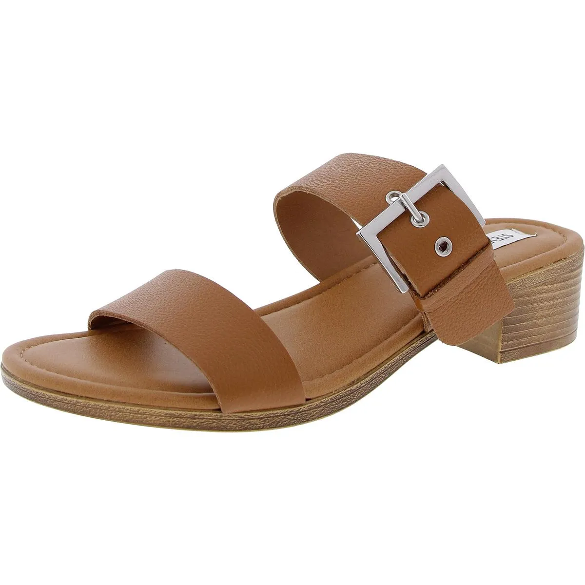 SILVANA Womens Buckle Leather Block Heel