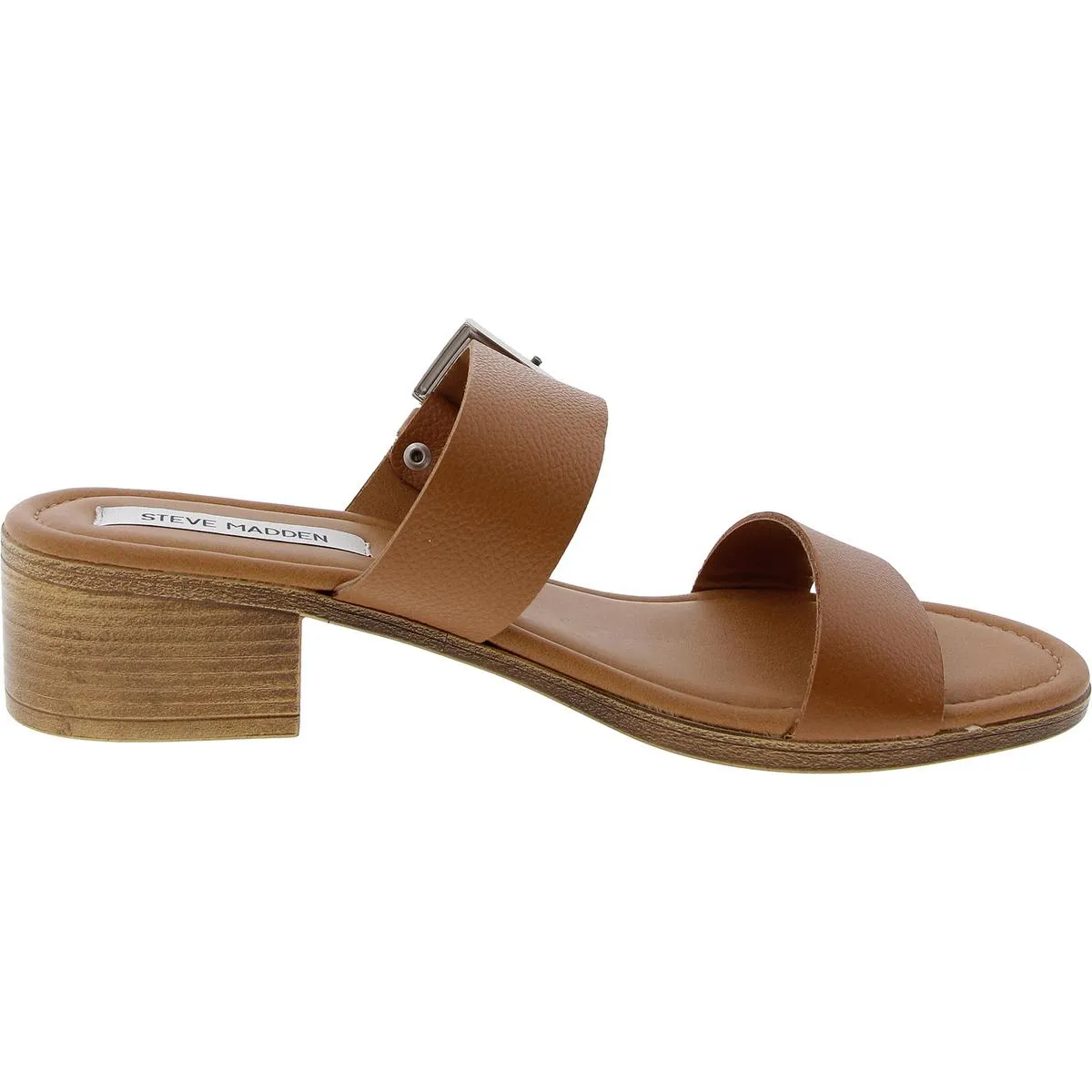 SILVANA Womens Buckle Leather Block Heel