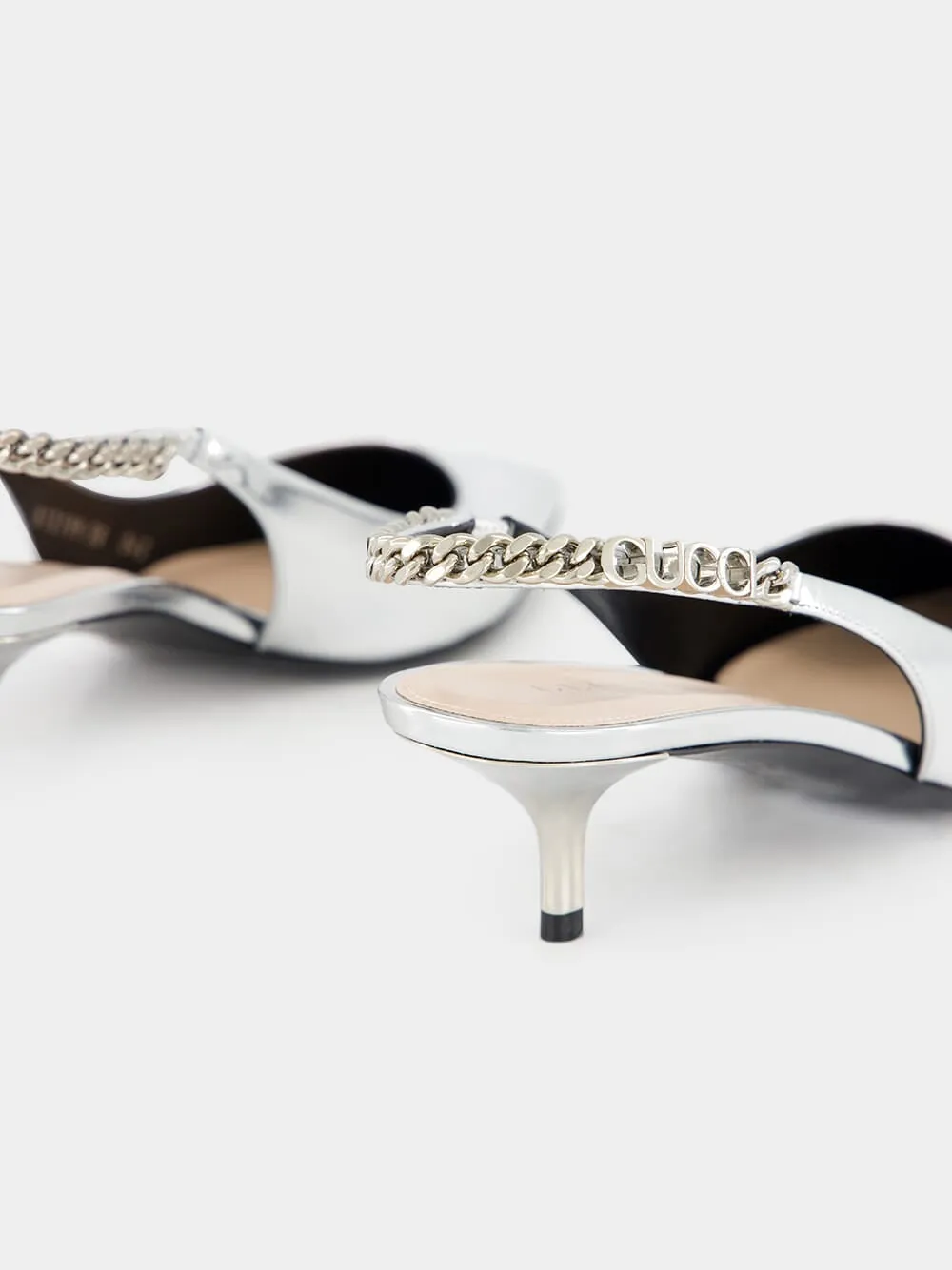 Silver Signoria Slingback Pumps