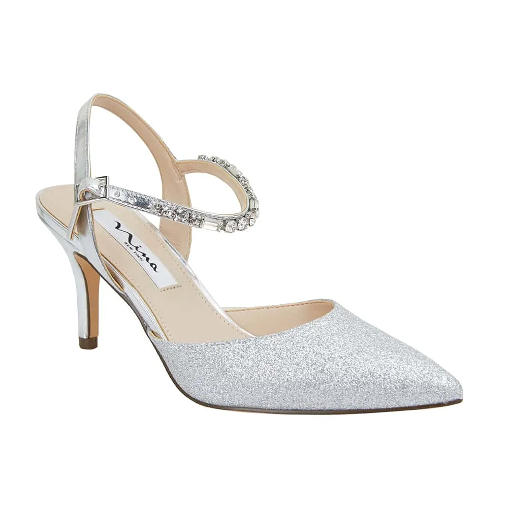 Tonya Heel in Silver Glitter Fabric