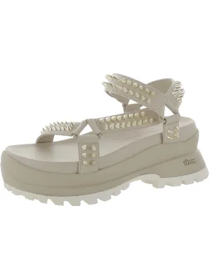 Trace Womens Faux Leather Studded Flatform Sandals