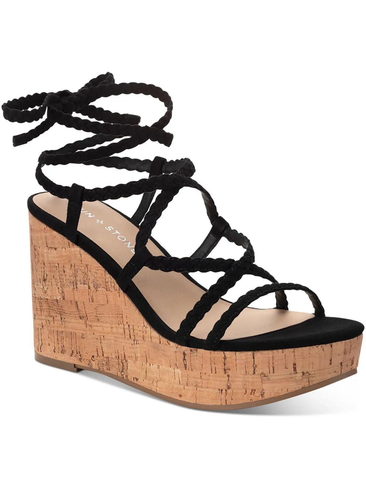 Trinnie Womens Faux Leather Ankle Tie Wedge Sandals