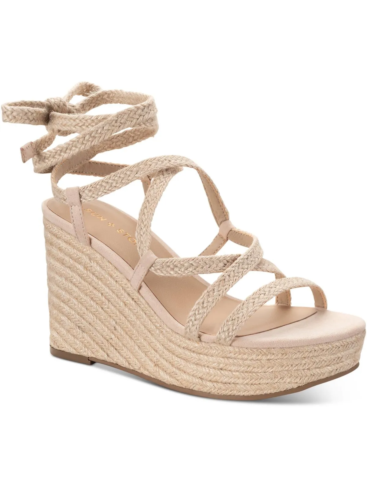 Trinnie Womens Faux Leather Ankle Tie Wedge Sandals