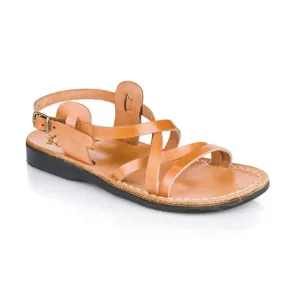 Tzippora Leather Strappy Slingback Sandal In Tan