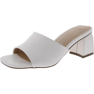 Womens Block Heel Leather Mule Sandals