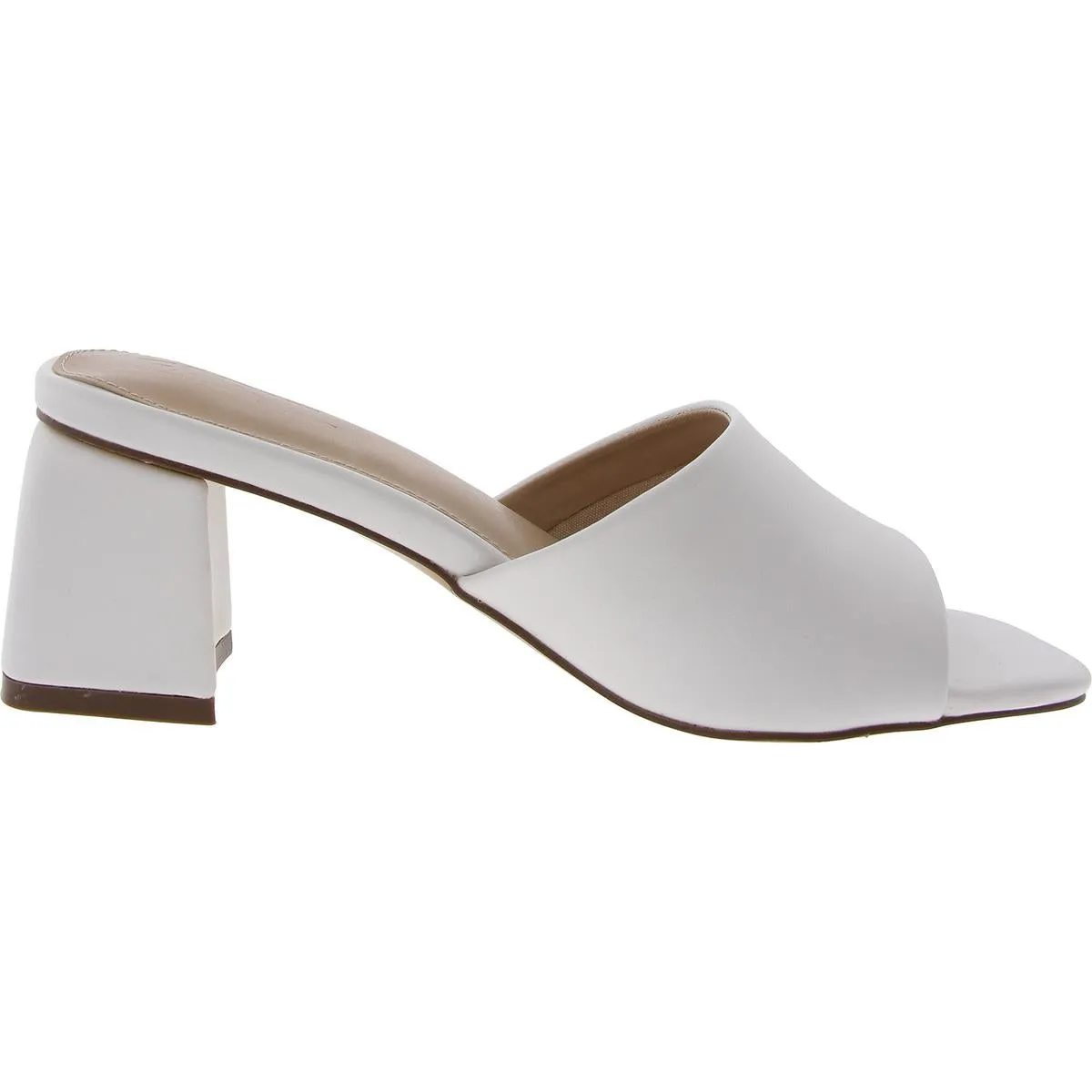 Womens Block Heel Leather Mule Sandals