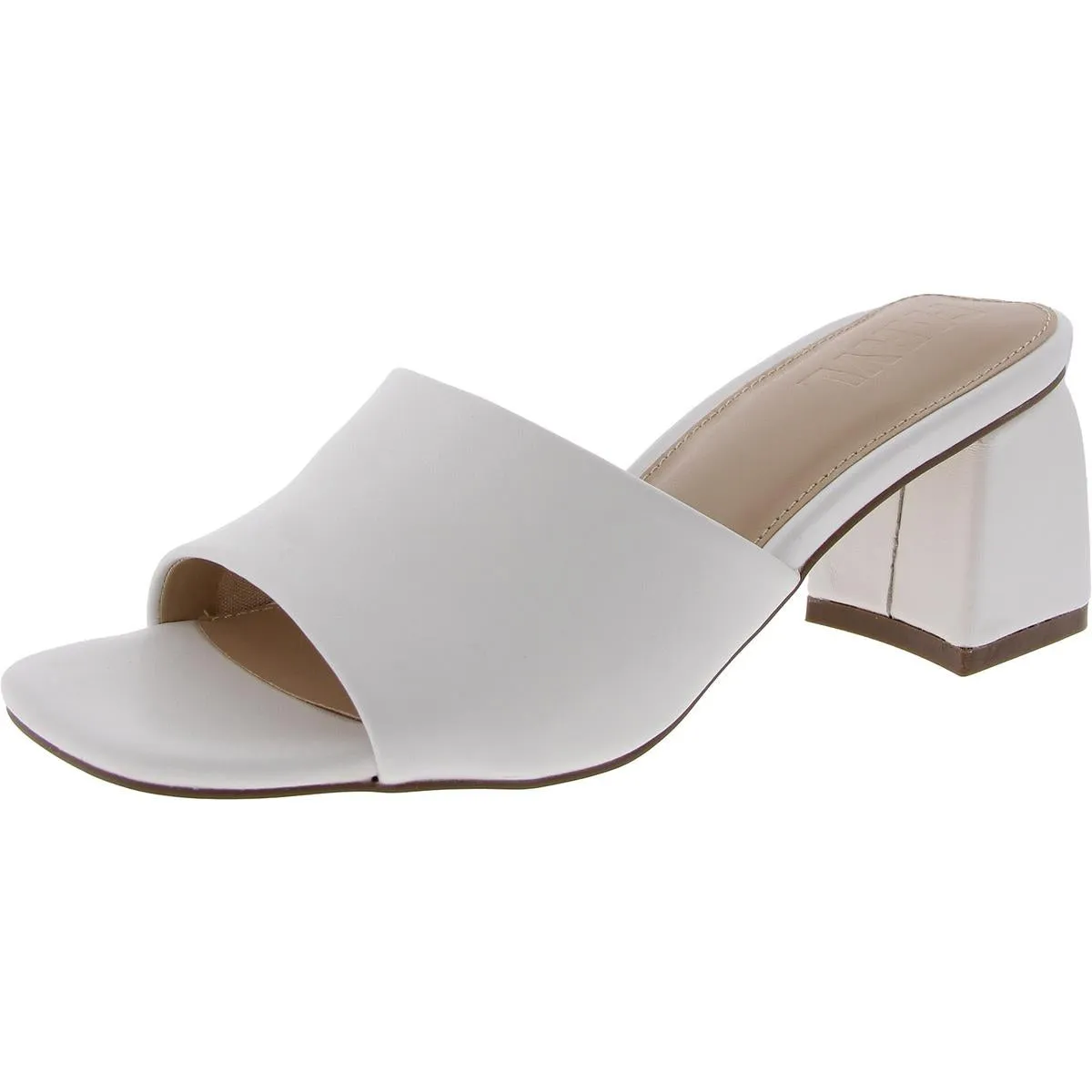 Womens Block Heel Leather Mule Sandals
