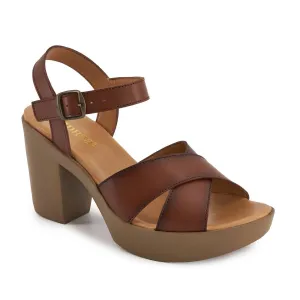 Women's Comfort Classic Heel Ankle Strap Sandals In Brown