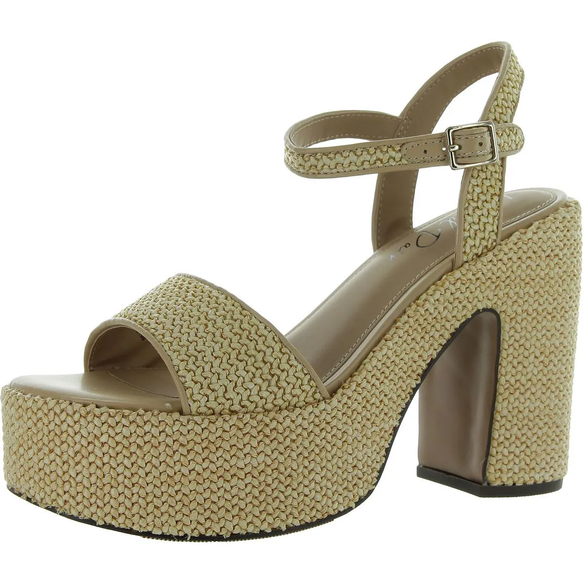 Womens Denim Ankle Strap Block Heel
