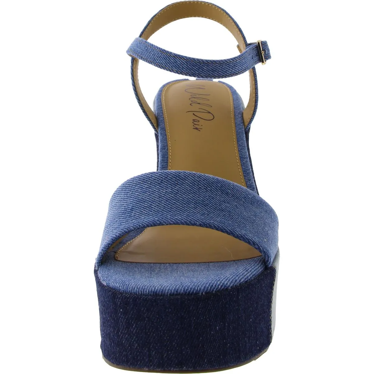 Womens Denim Ankle Strap Block Heel