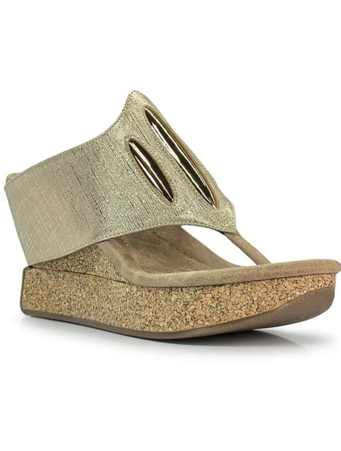 Women's Elva Wedge Sandal In Shimmering Pewter Flips To Gold