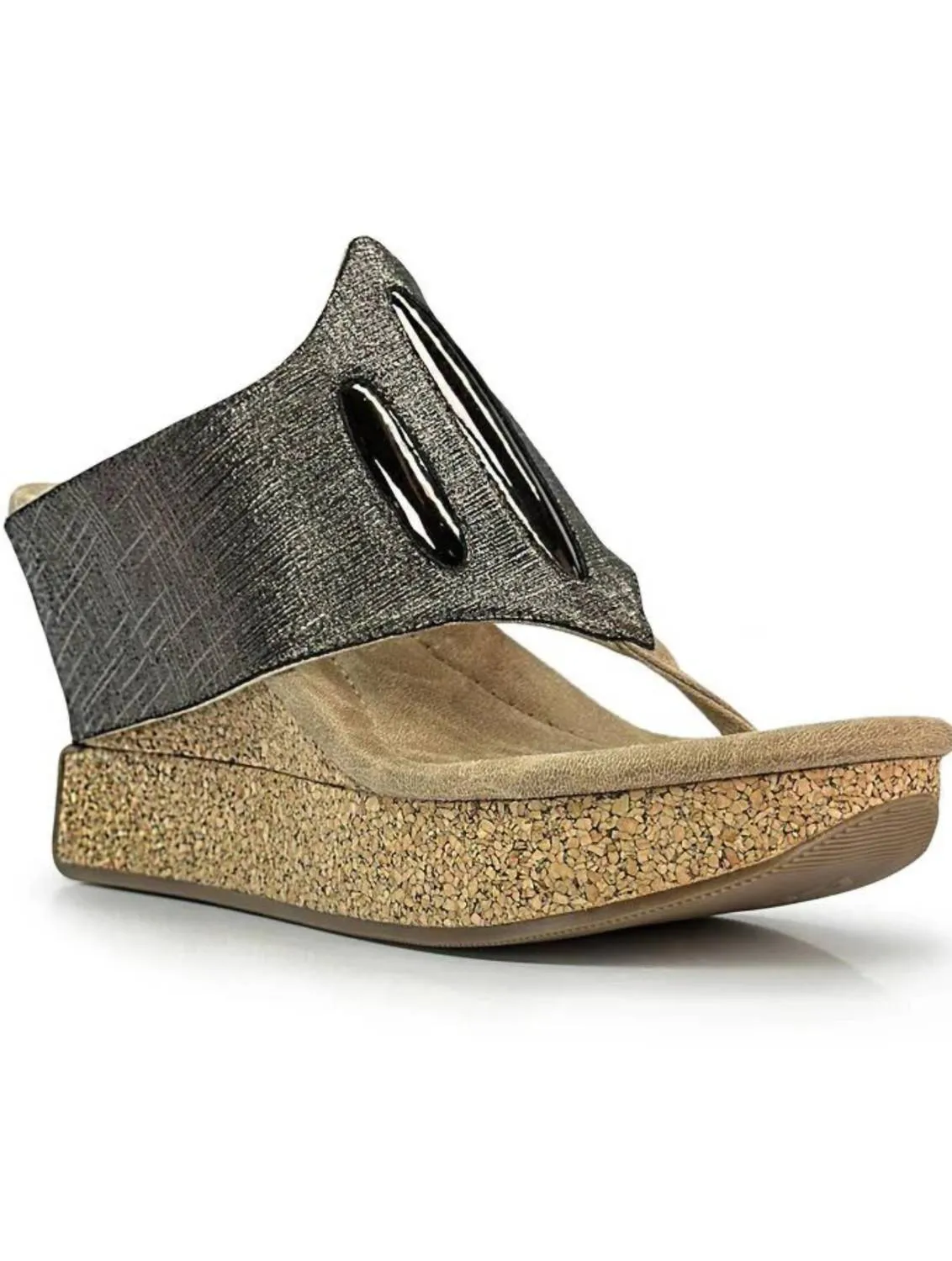Women's Elva Wedge Sandal In Shimmering Pewter Flips To Gold