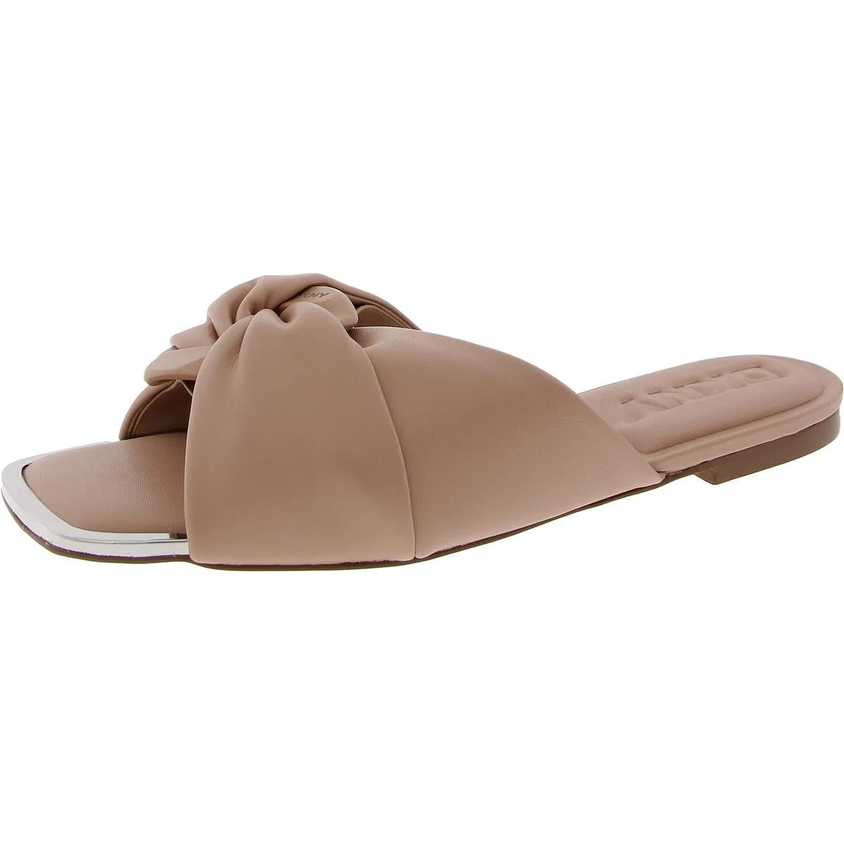 Womens Embellished Faux Leather Slide Sandals