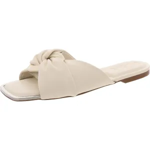 Womens Embellished Faux Leather Slide Sandals