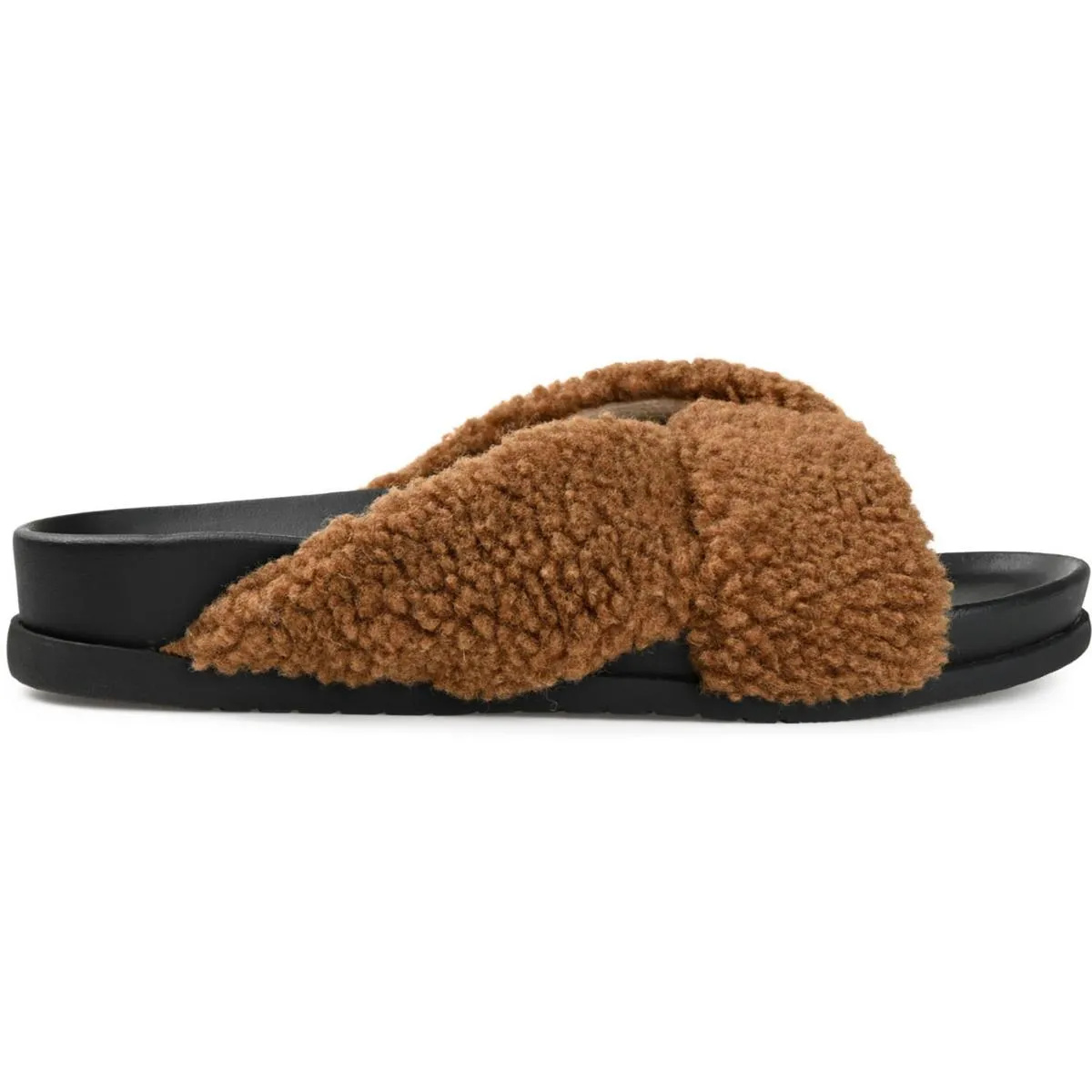Womens Faux Fur Slip On Slide Sandals