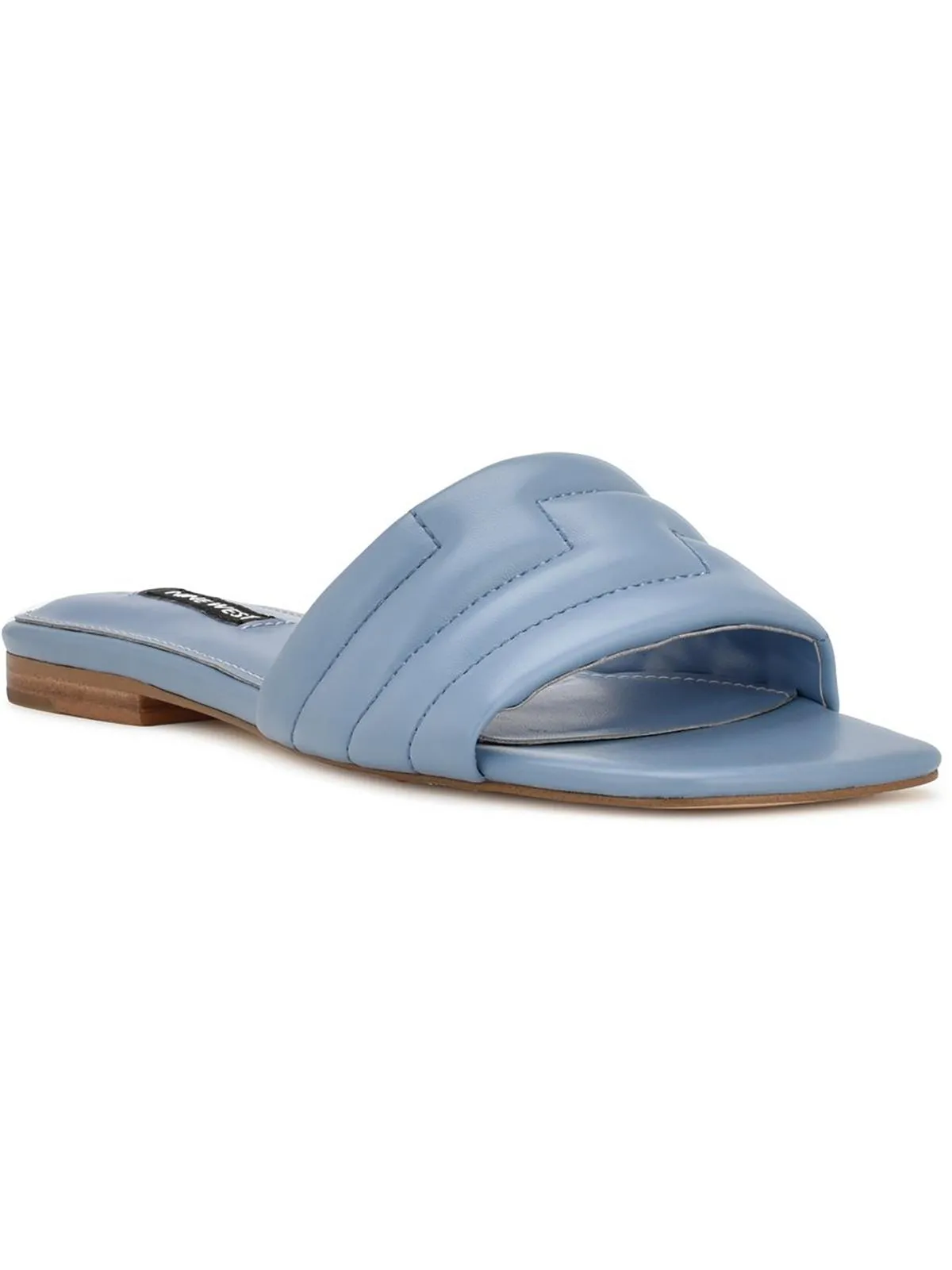 Womens Faux Leather Peep-Toe Slide Sandals