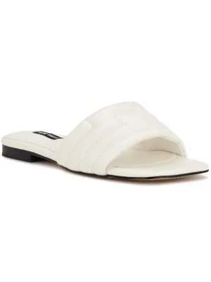 Womens Faux Leather Peep-Toe Slide Sandals