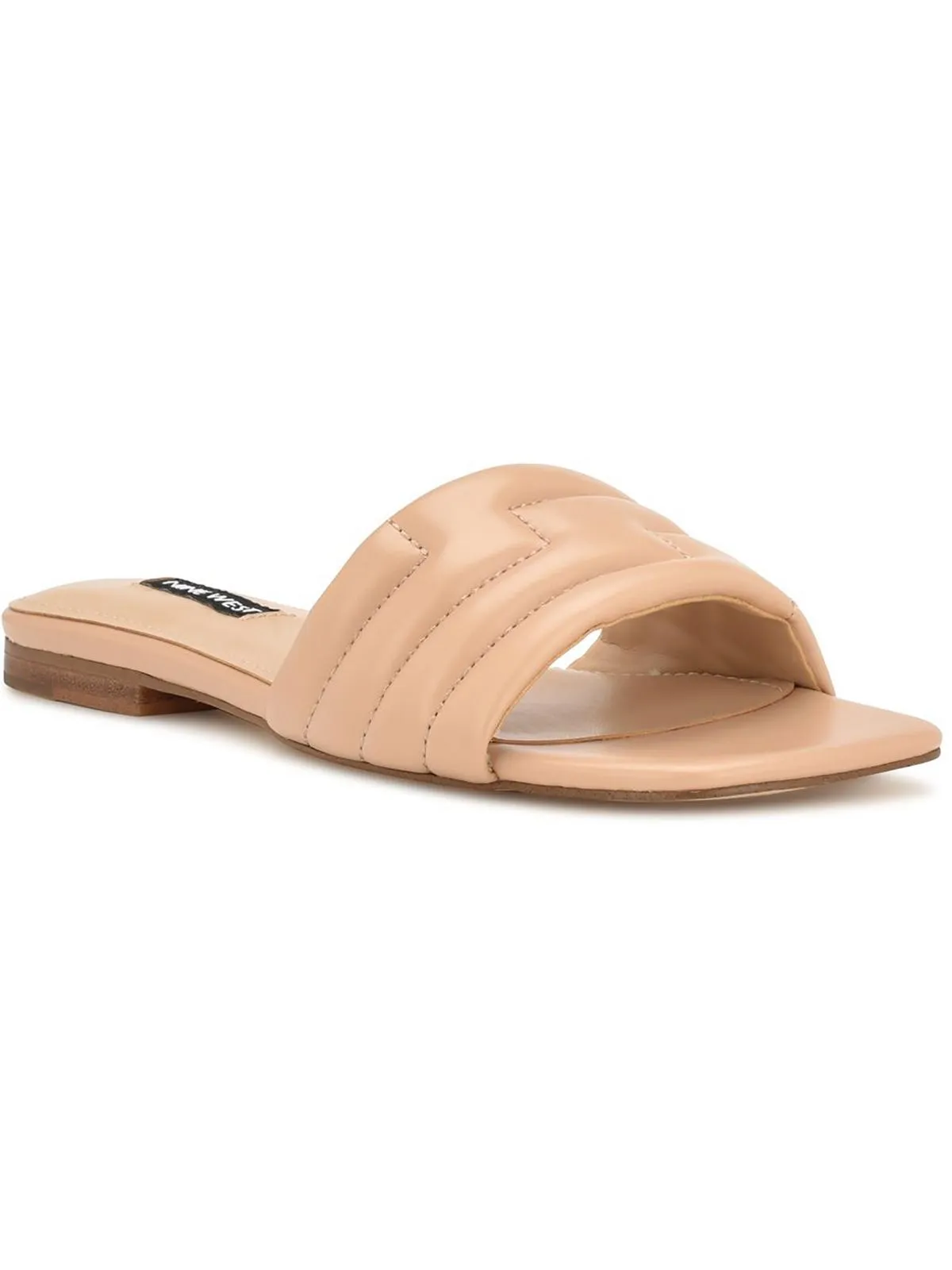 Womens Faux Leather Peep-Toe Slide Sandals