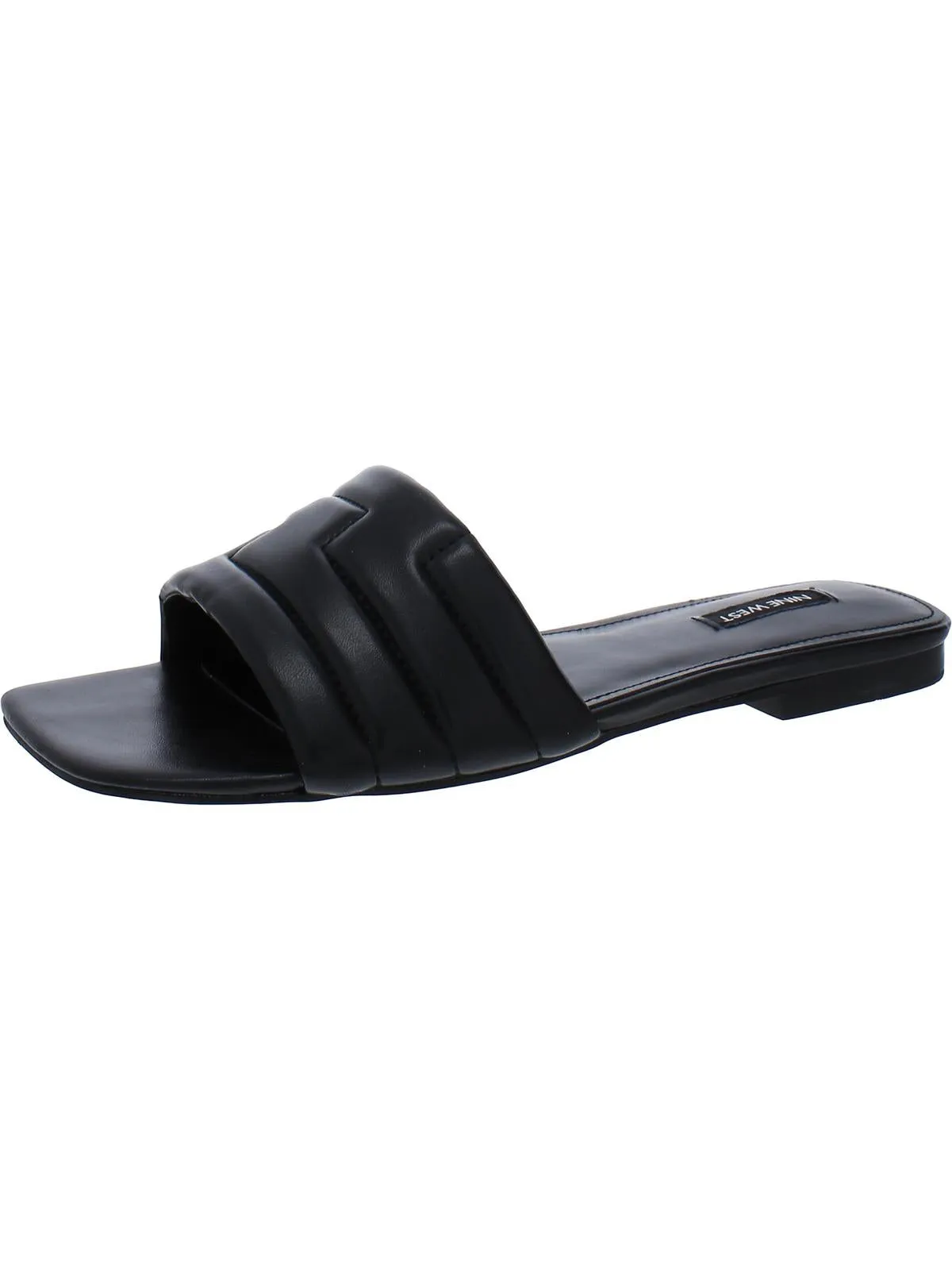 Womens Faux Leather Peep-Toe Slide Sandals