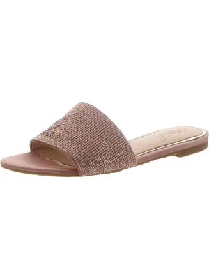 Womens Faux Leather Rhinestone Slide Sandals