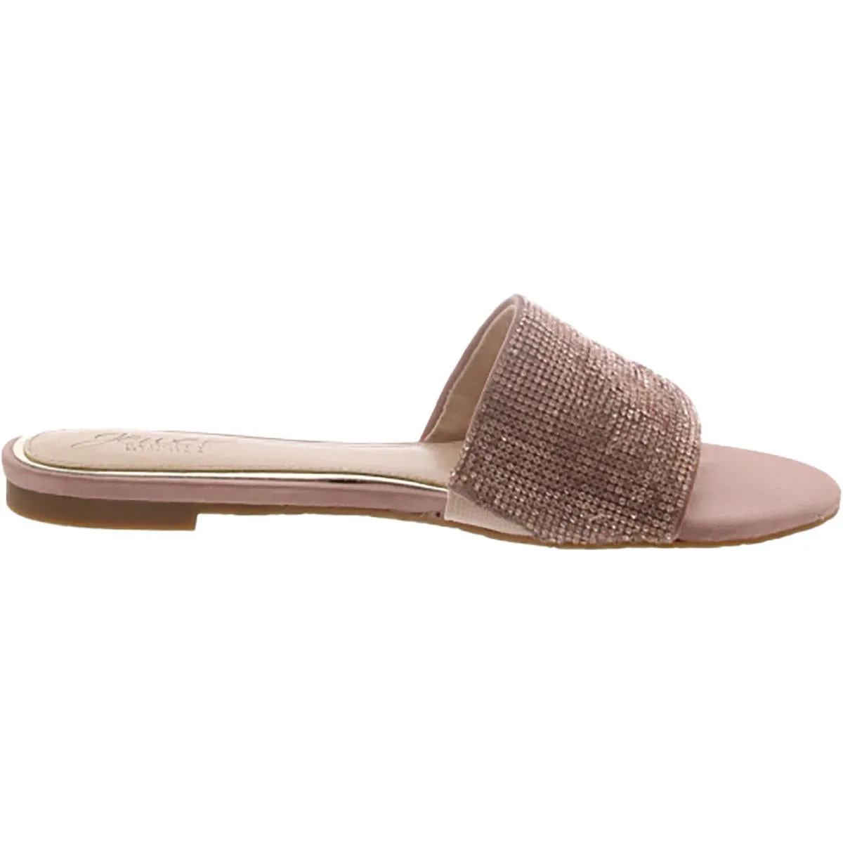 Womens Faux Leather Rhinestone Slide Sandals