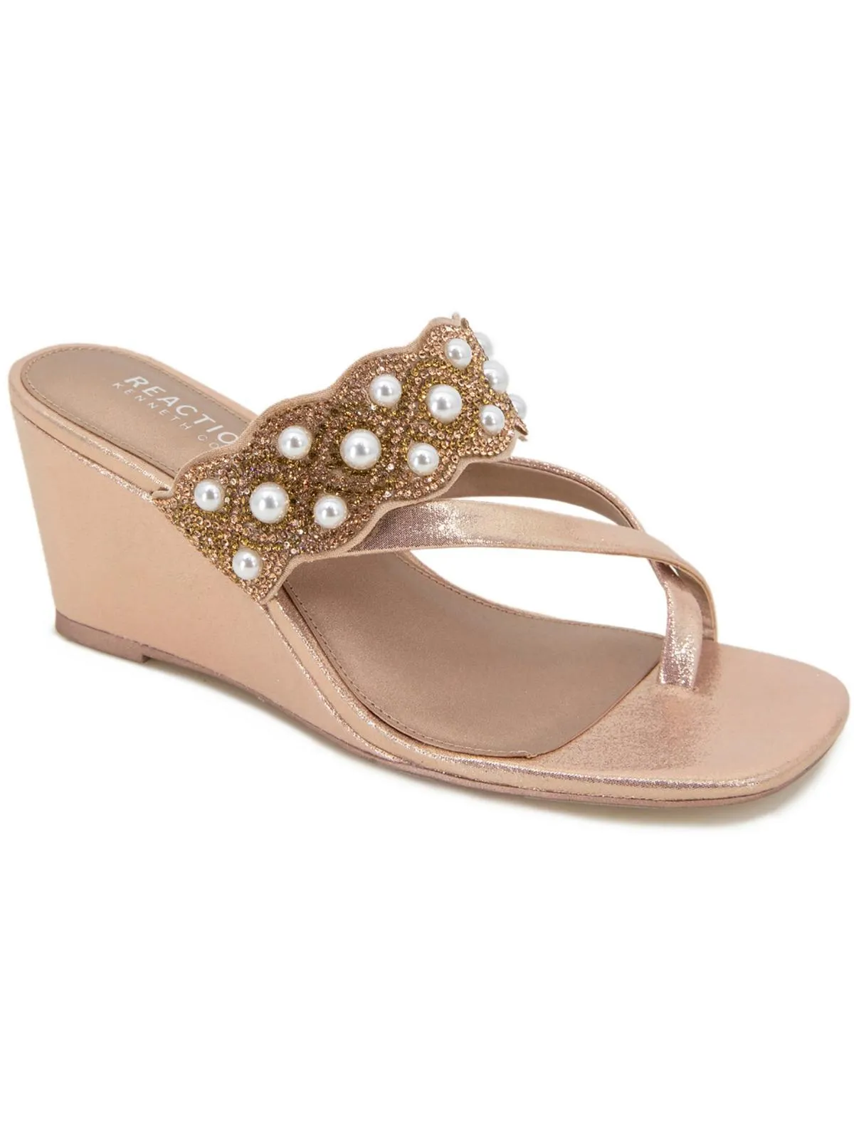 Womens Faux Leather Rhinestone/Pearl Wedge Sandals