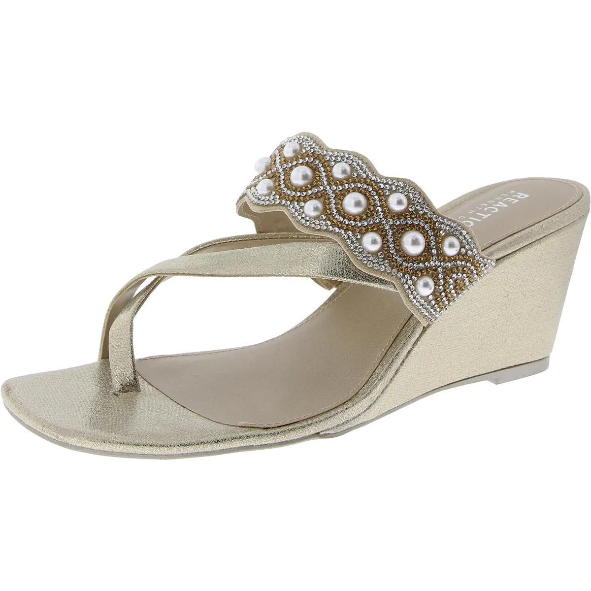 Womens Faux Leather Rhinestone/Pearl Wedge Sandals
