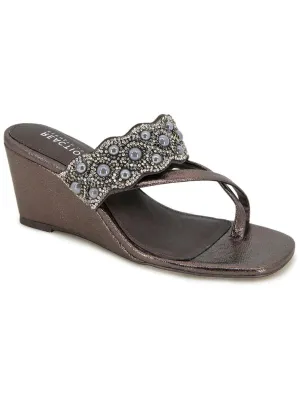Womens Faux Leather Rhinestone/Pearl Wedge Sandals