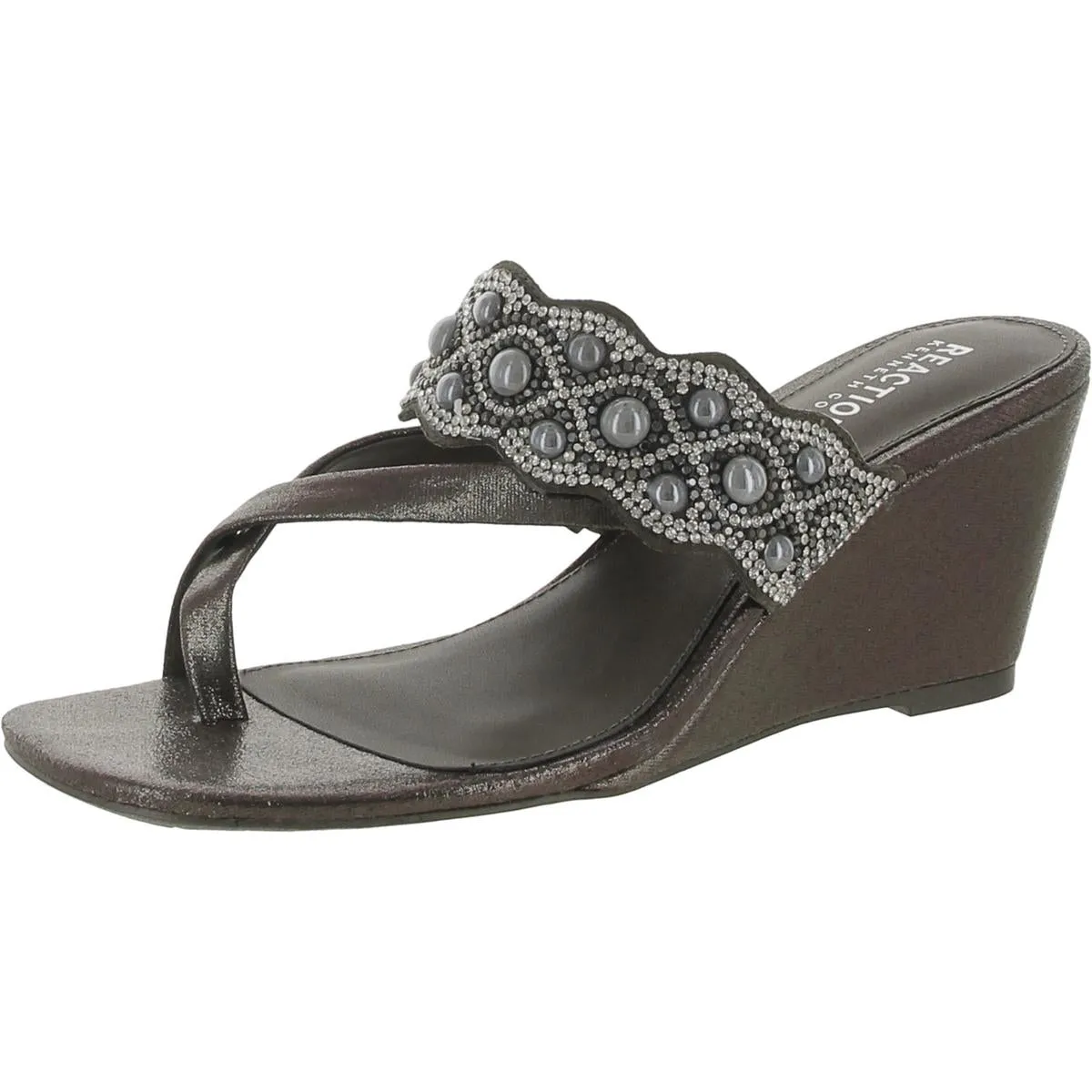 Womens Faux Leather Rhinestone/Pearl Wedge Sandals