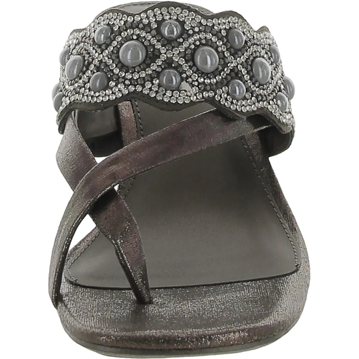 Womens Faux Leather Rhinestone/Pearl Wedge Sandals