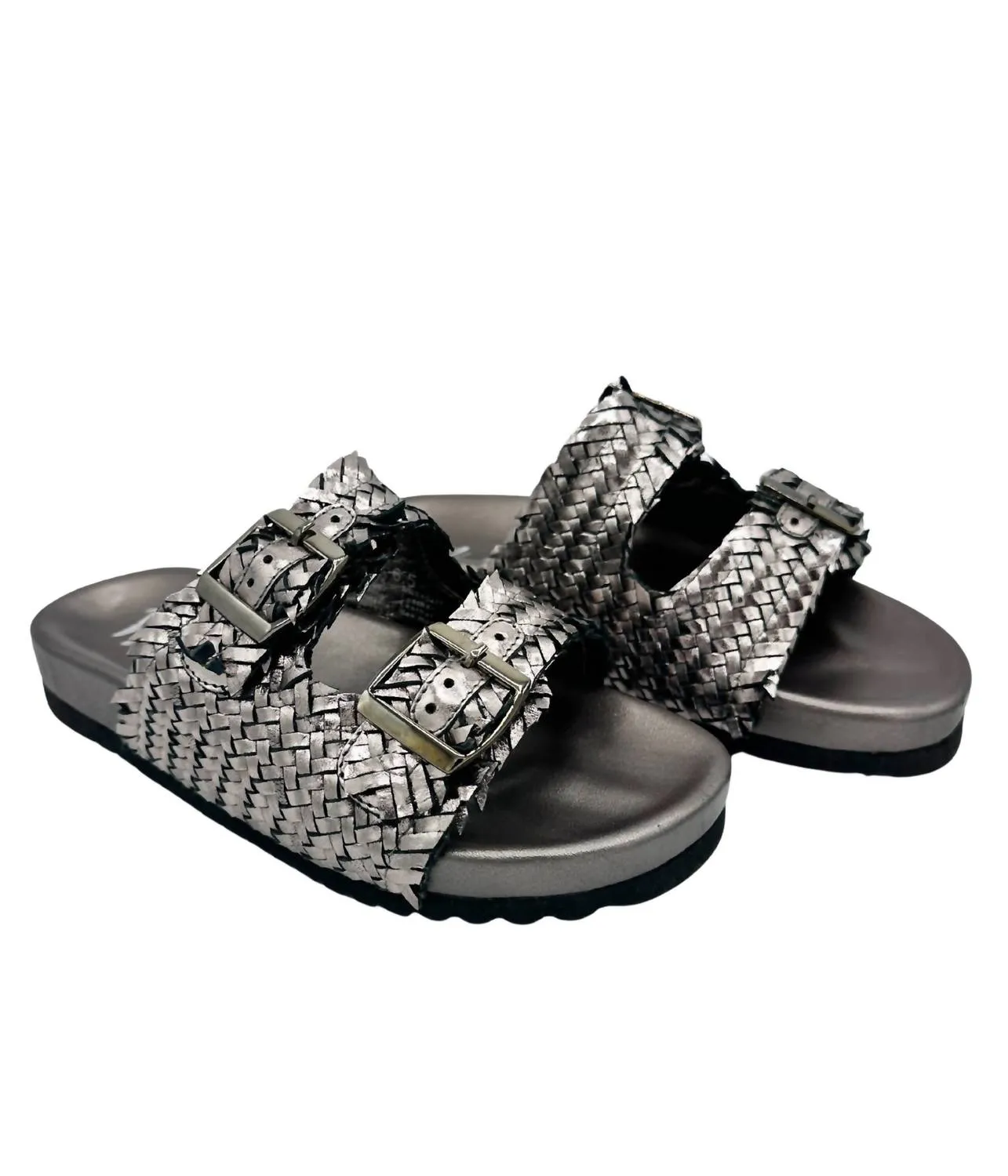Women's Intertwine Dual Woven Strap Slide In Pewter
