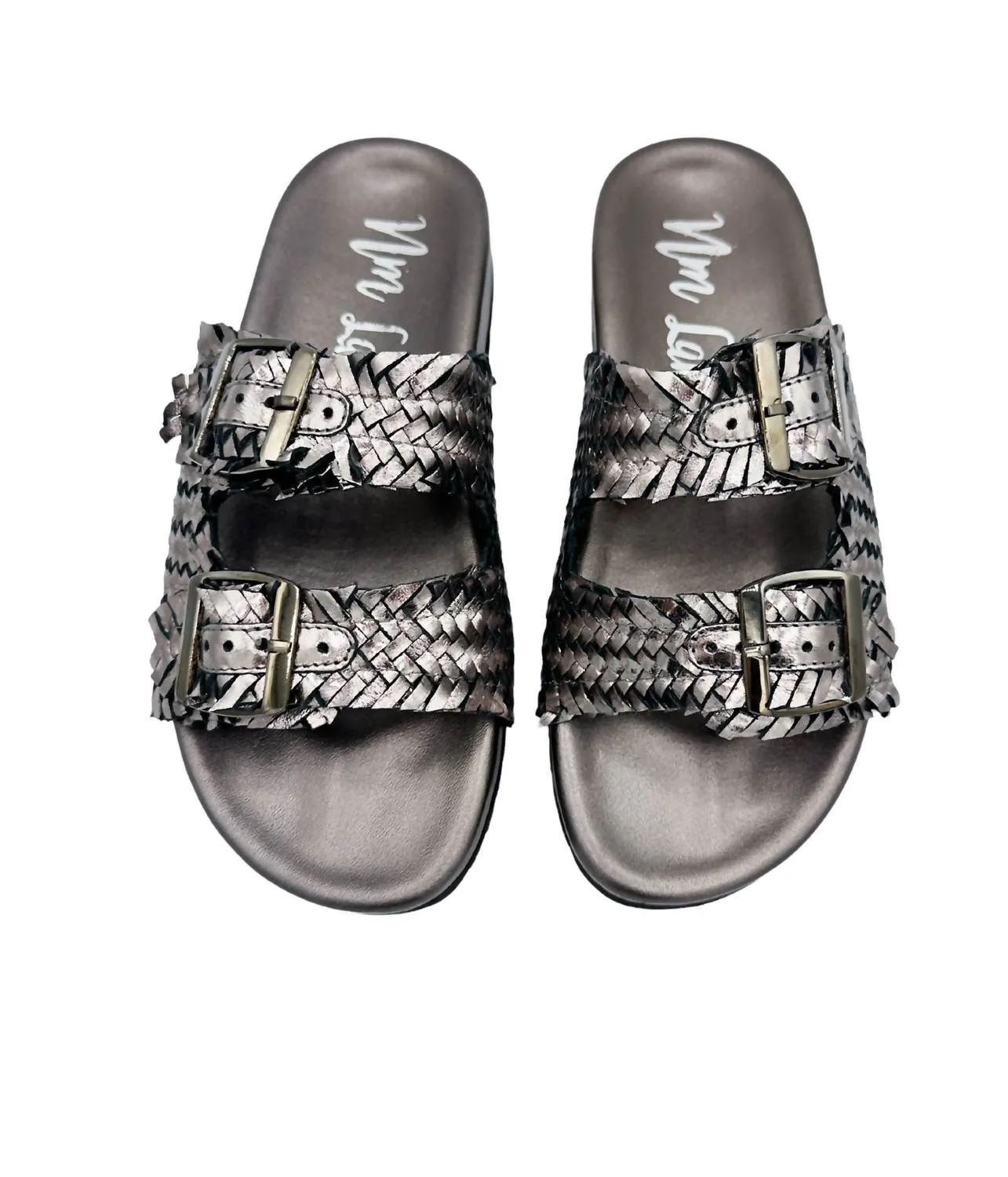 Women's Intertwine Dual Woven Strap Slide In Pewter