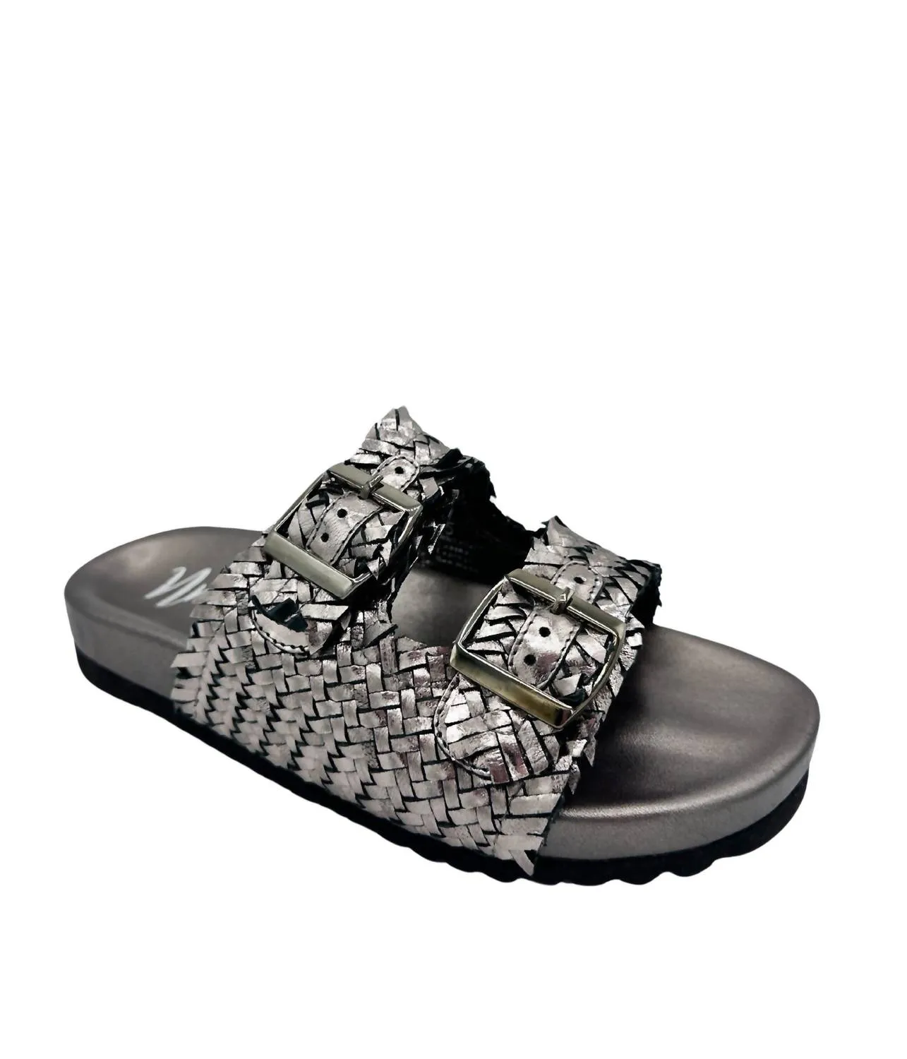 Women's Intertwine Dual Woven Strap Slide In Pewter