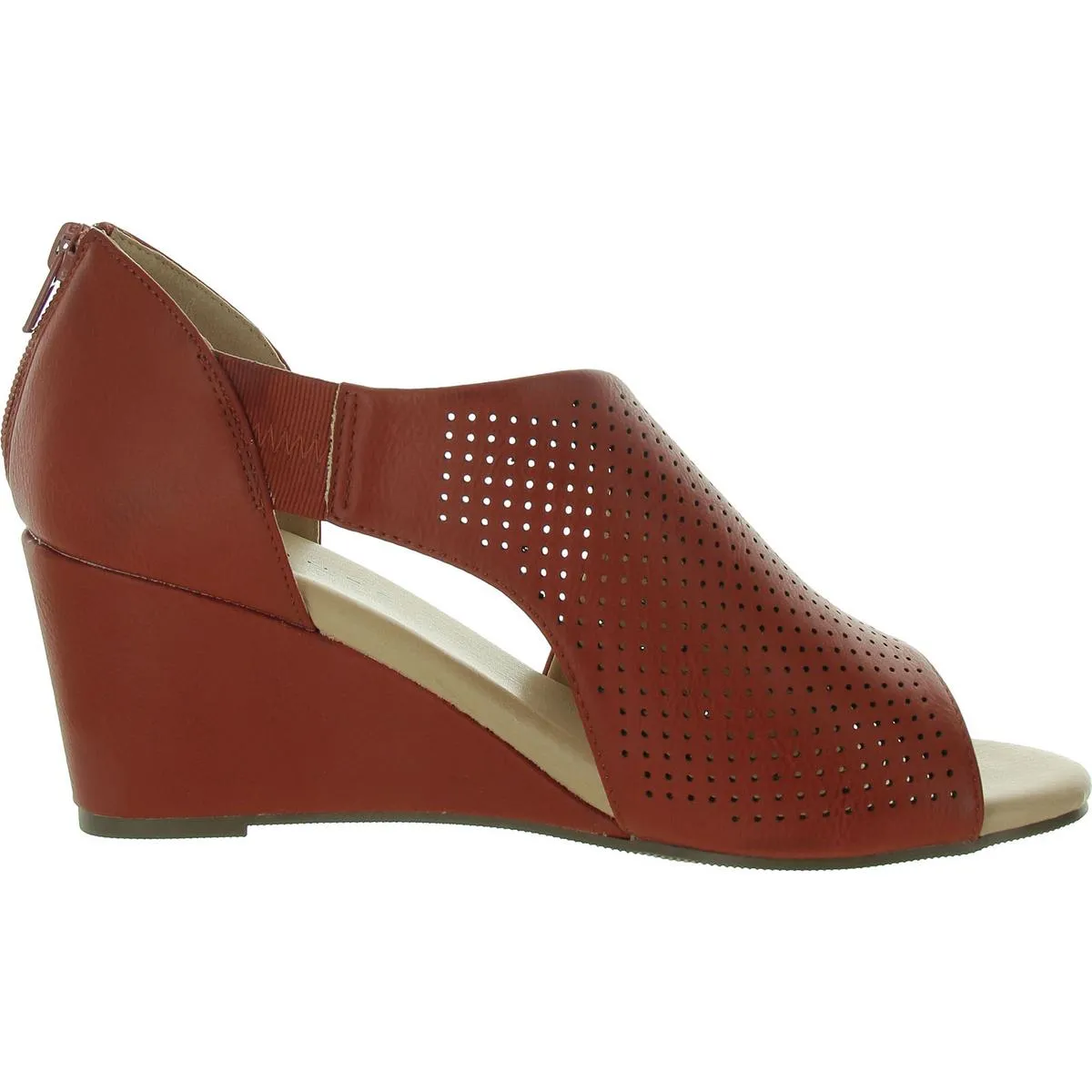Womens Laser Cut Faux Leather Wedge Sandals