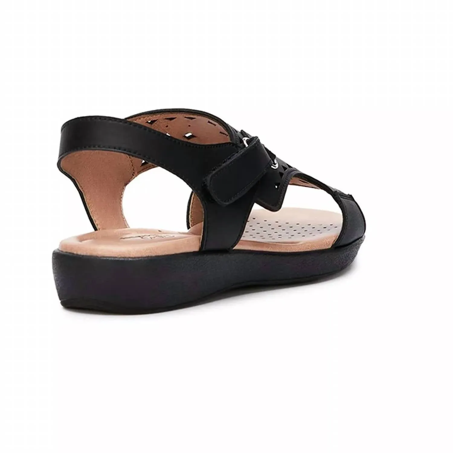 Women's Leather Comfort Laser Pattern Sandals In Black