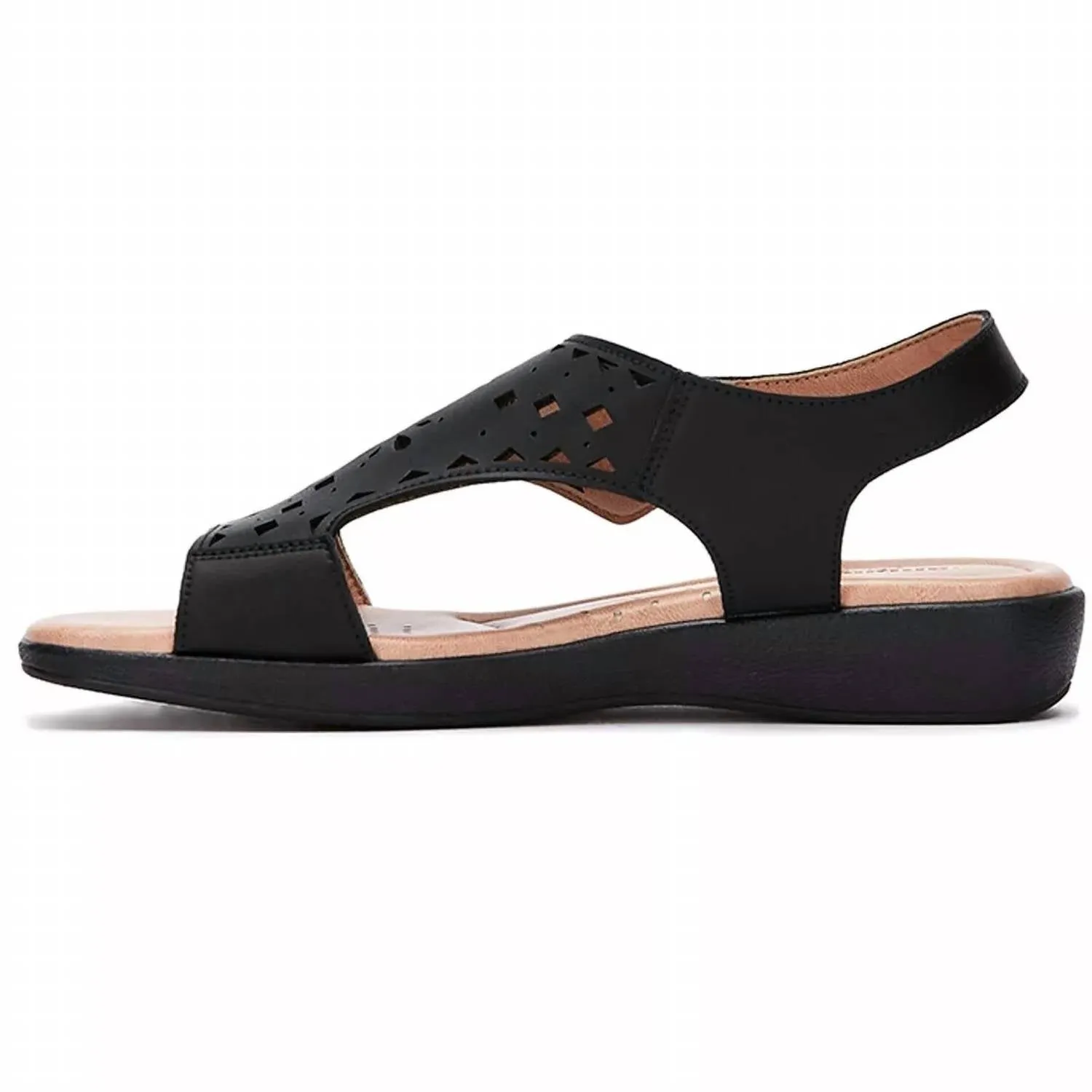 Women's Leather Comfort Laser Pattern Sandals In Black