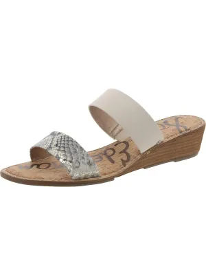 Womens Leather Slides Wedge Sandals