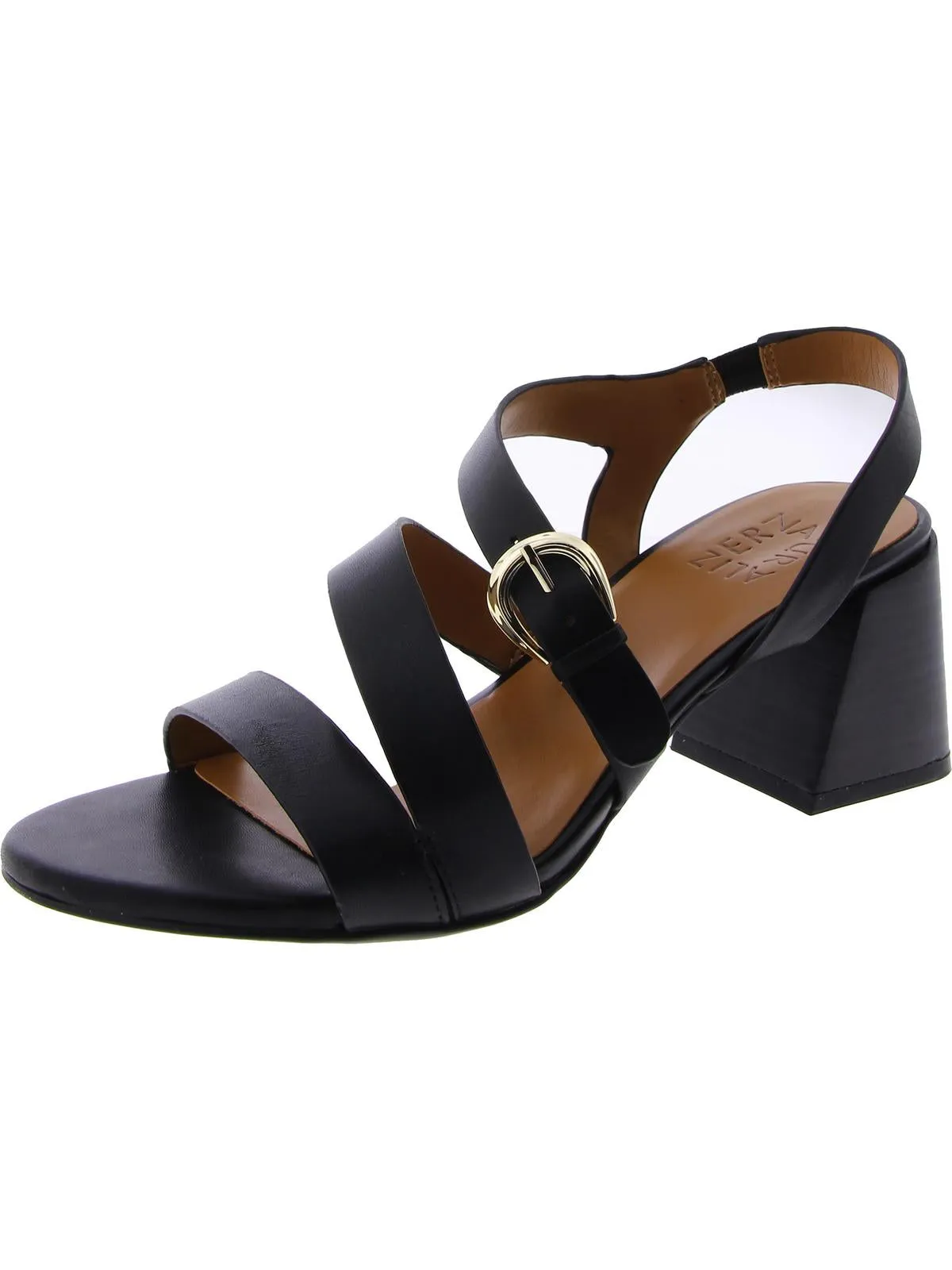 Womens Leather Strappy Block Heel