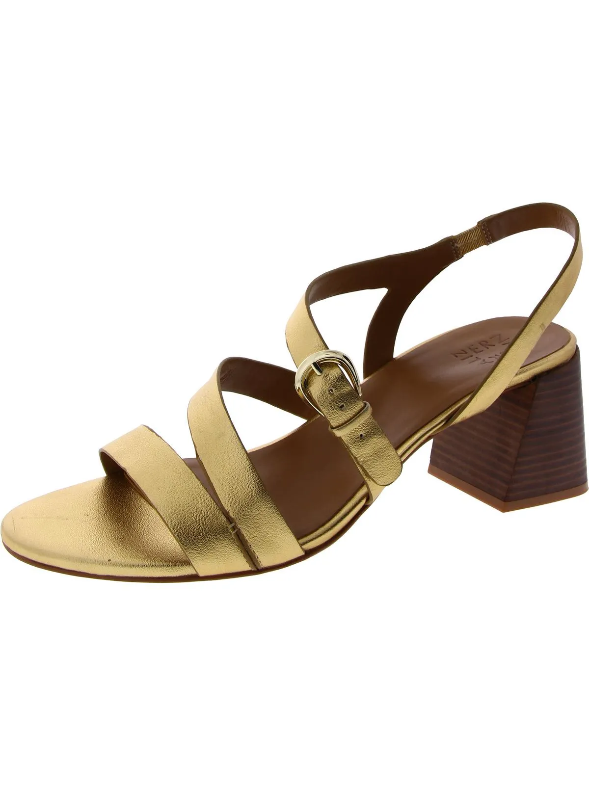 Womens Leather Strappy Block Heel