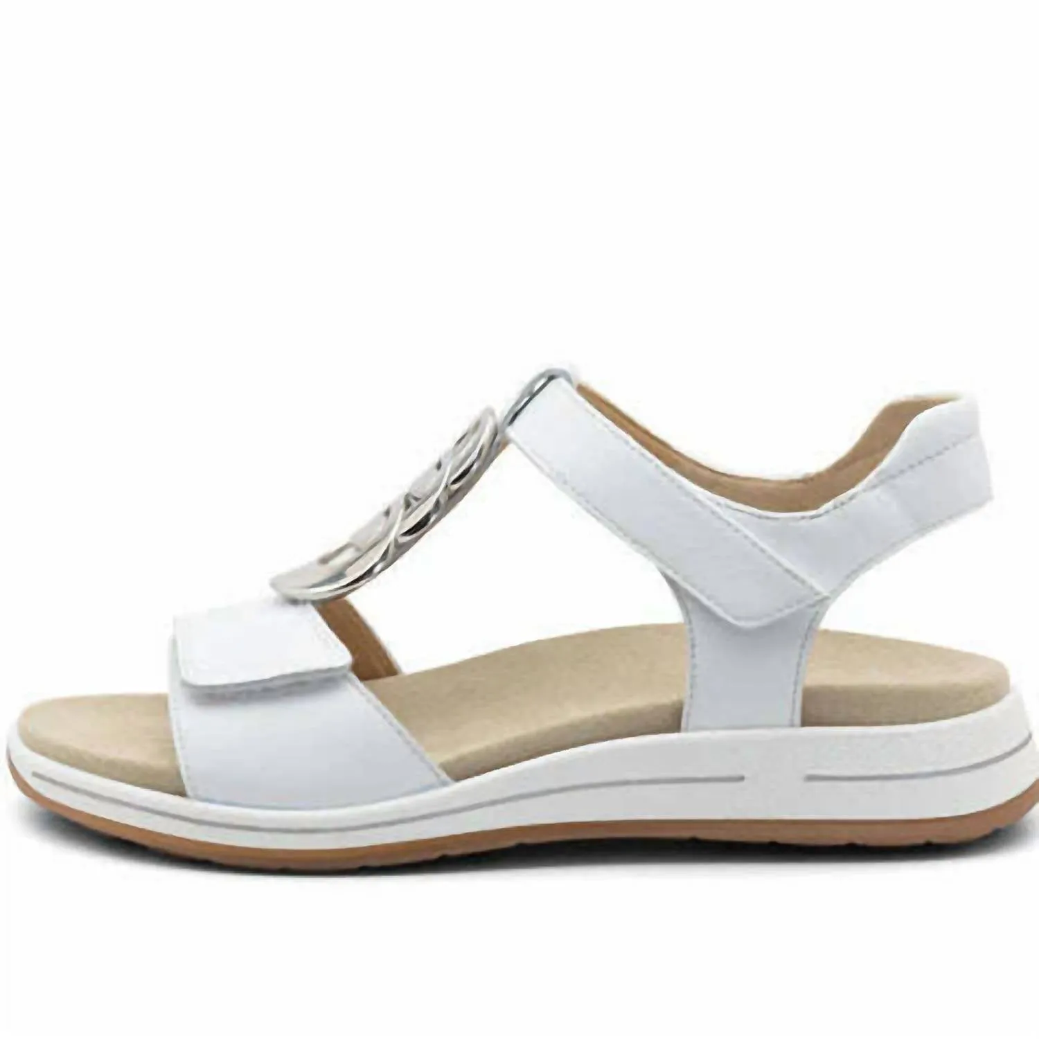 Women's Oregon Medallion Double Adjustable Sandal In White Leather