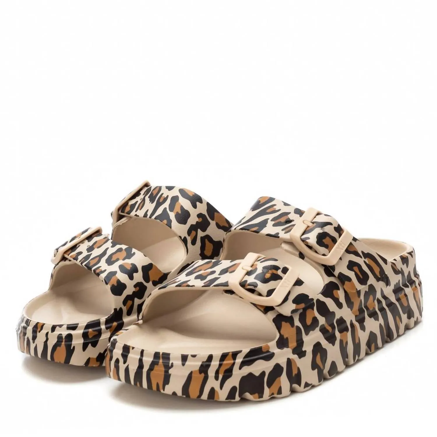 Women's Rubber Flat Sandals In Leopard