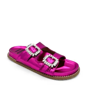 Women's Stellar Rhinestone Buckle Slides In Fuschia