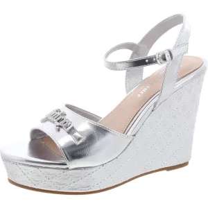 Womens Textured Faux Leather Wedge Sandals
