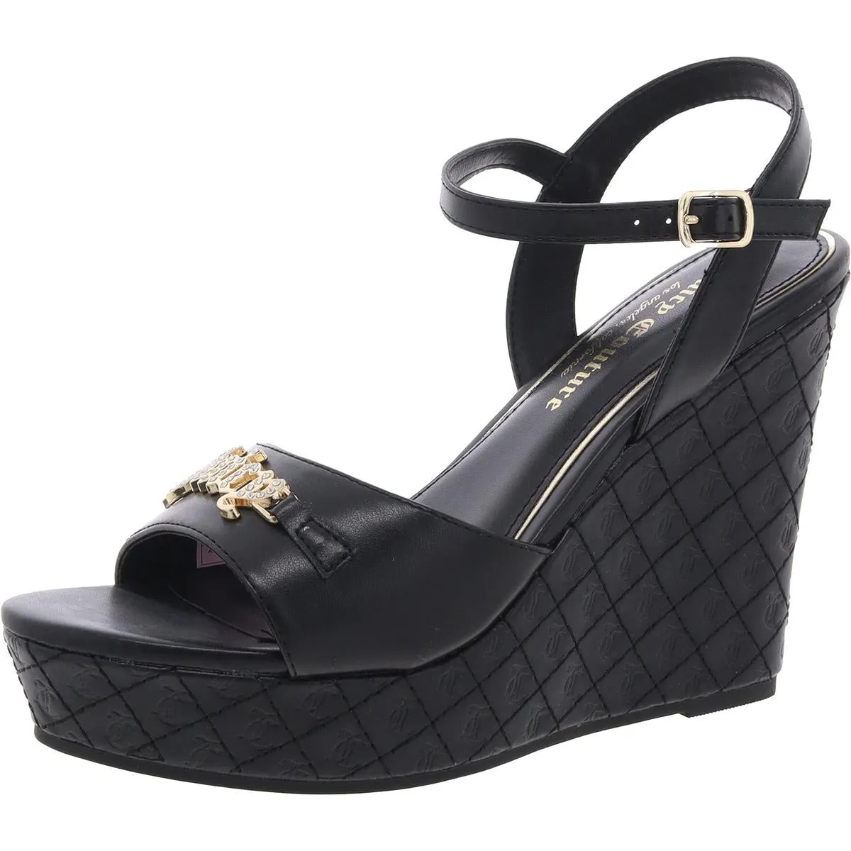Womens Textured Faux Leather Wedge Sandals