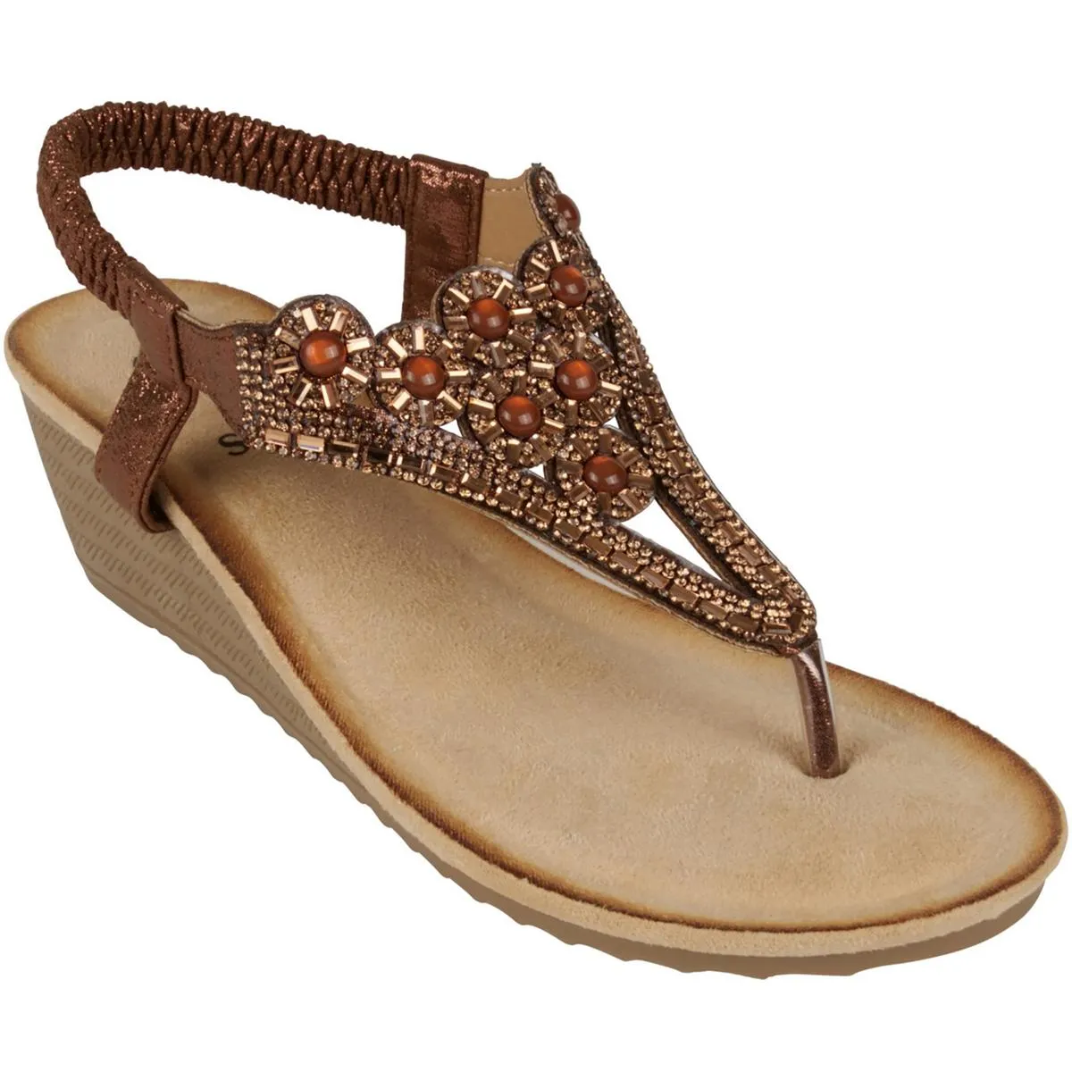 Womens Toe-Post Rhinestone Slingback Sandals